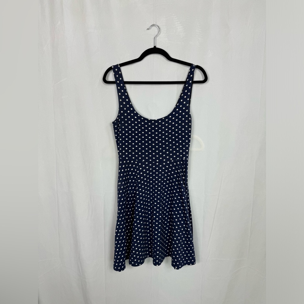 Preppy polka dotted blue skater dress